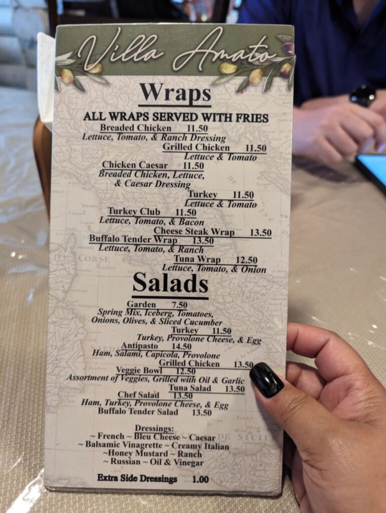 Villa Amato Menu 2