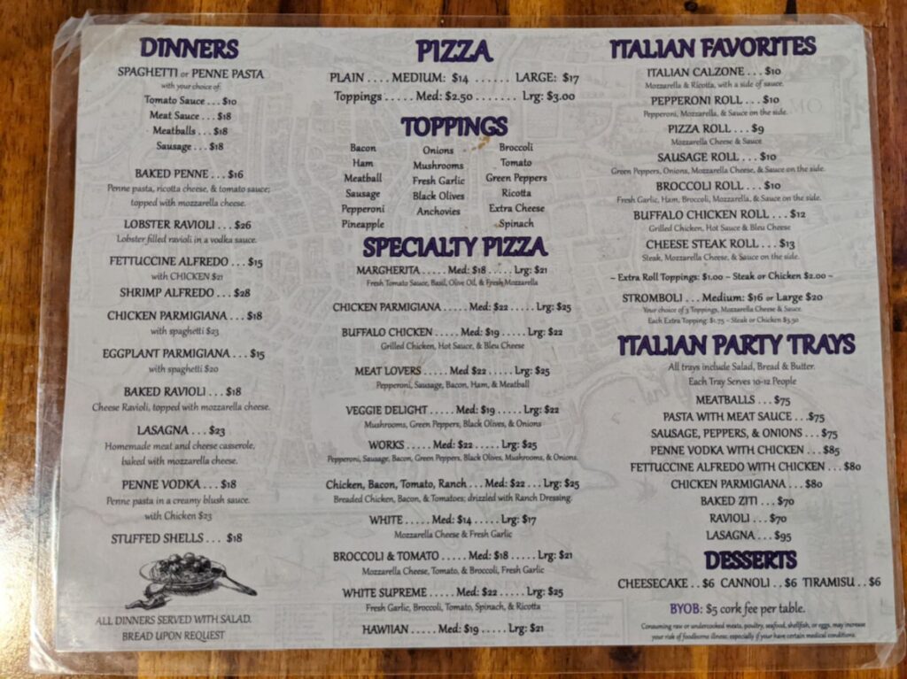 Villa Amato Menu 4
