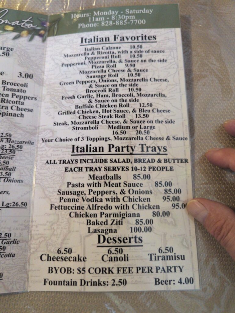 Villa Amato Menu 5