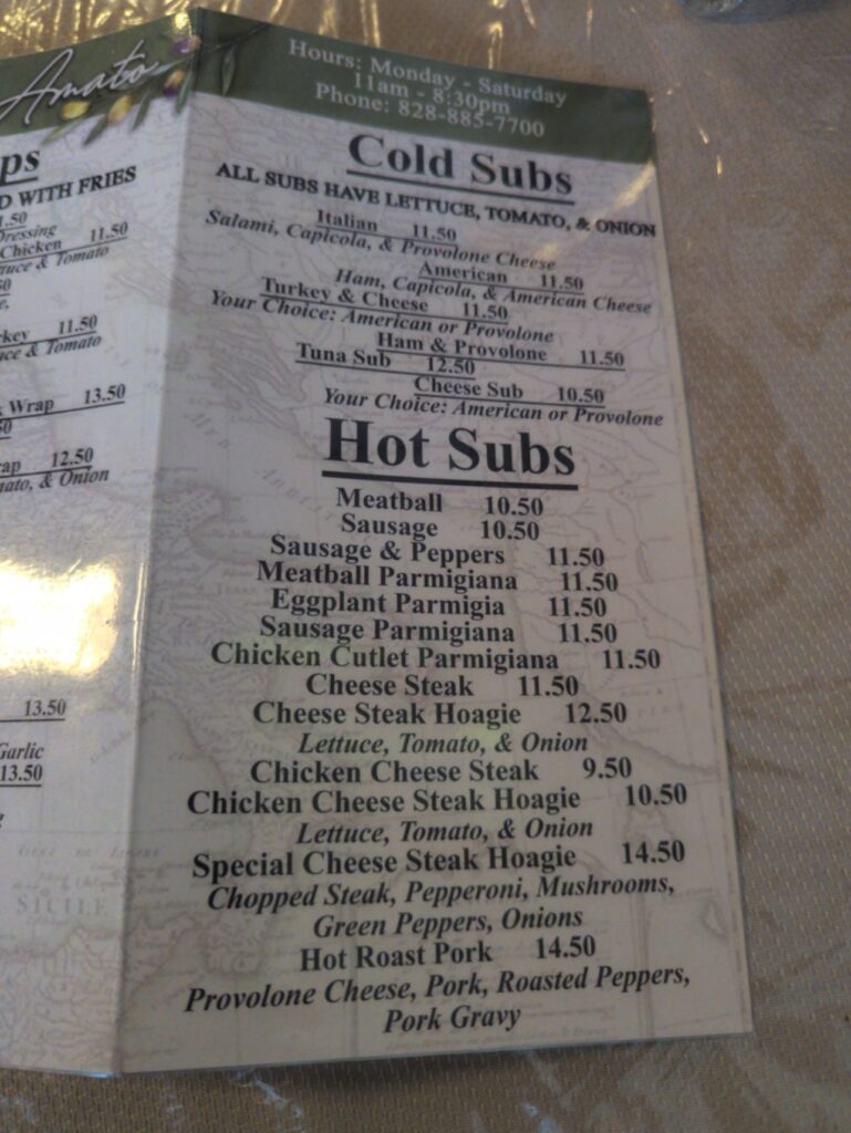 Villa Amato Menu 7