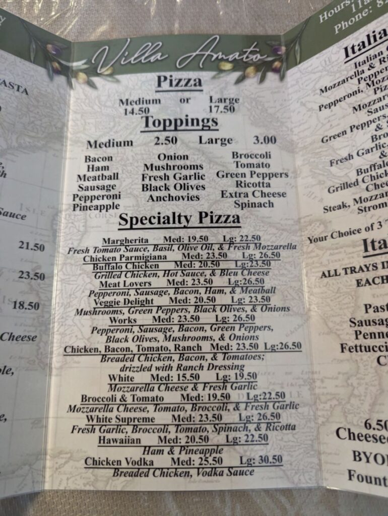 Villa Amato Menu 8